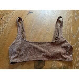 SKIMS Brown Metallic Bikini Top Shimmer Sporty Chic L/US 12